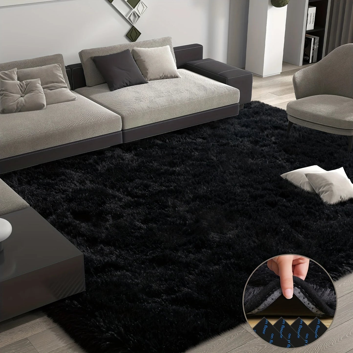 NONED Plush Area Rug Geometric For Living Room And Bedroom