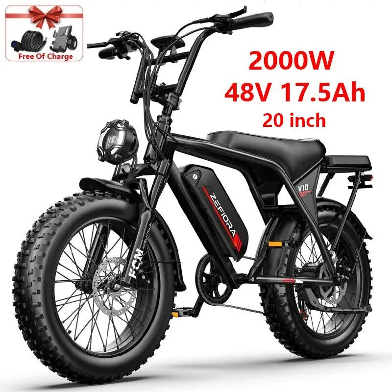 ZEFIORA Electric Bicycle 1000W 2000W 48V Battery Aluminum Alloy Range 30-60