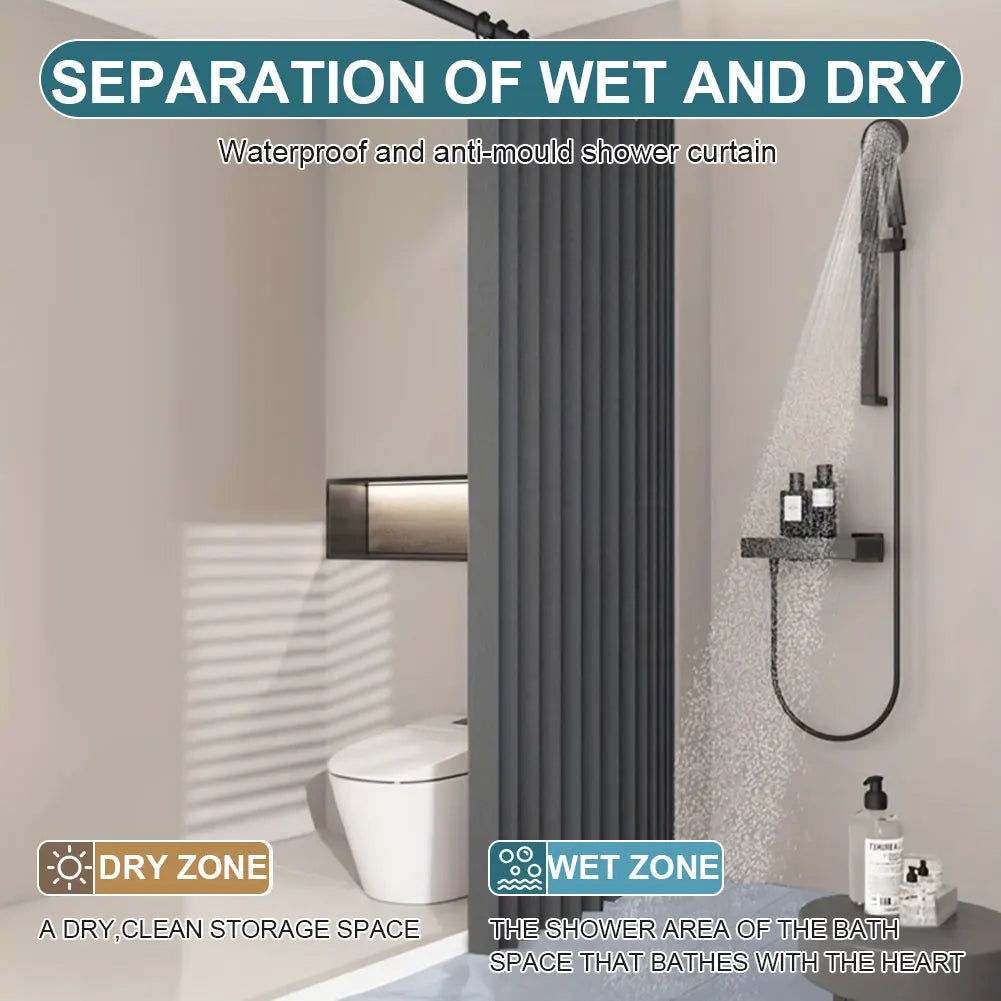 APWIKOGER Foldable Magnetic Shower Curtain With 14 Hooks Waterproof Bath Curtain