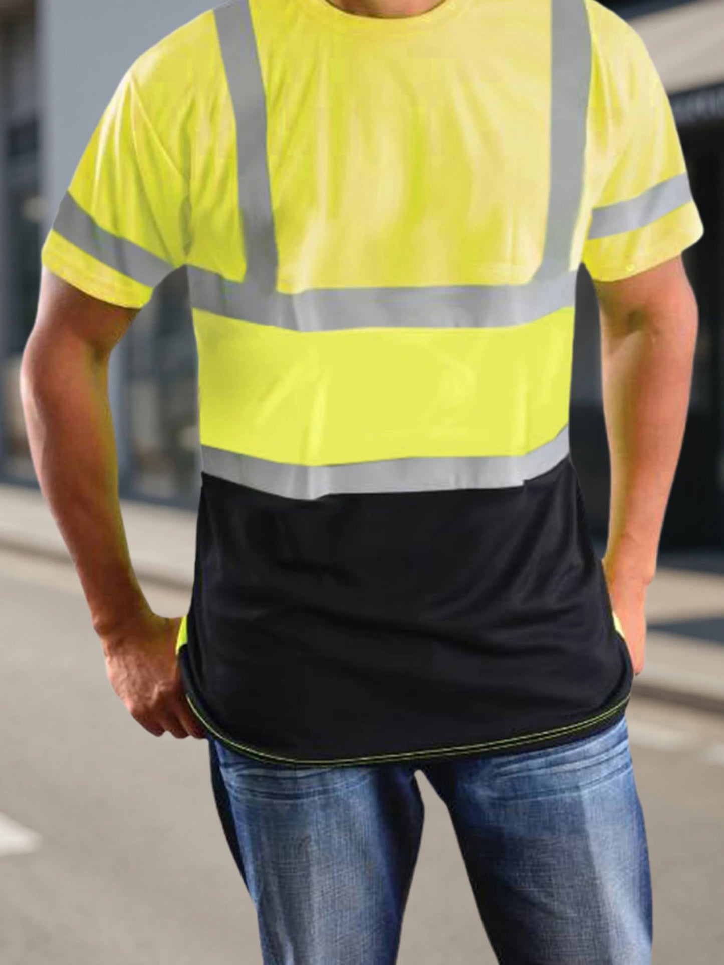 Men's Reflective Hi Vis Short Sleeve Safety Tee With Pocket