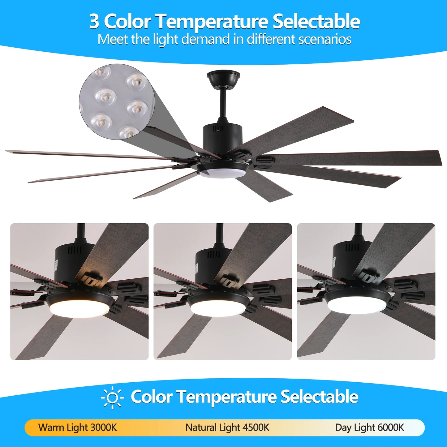 ARLGSITE LED Ceiling Fan With Remote Control And 8 Blades