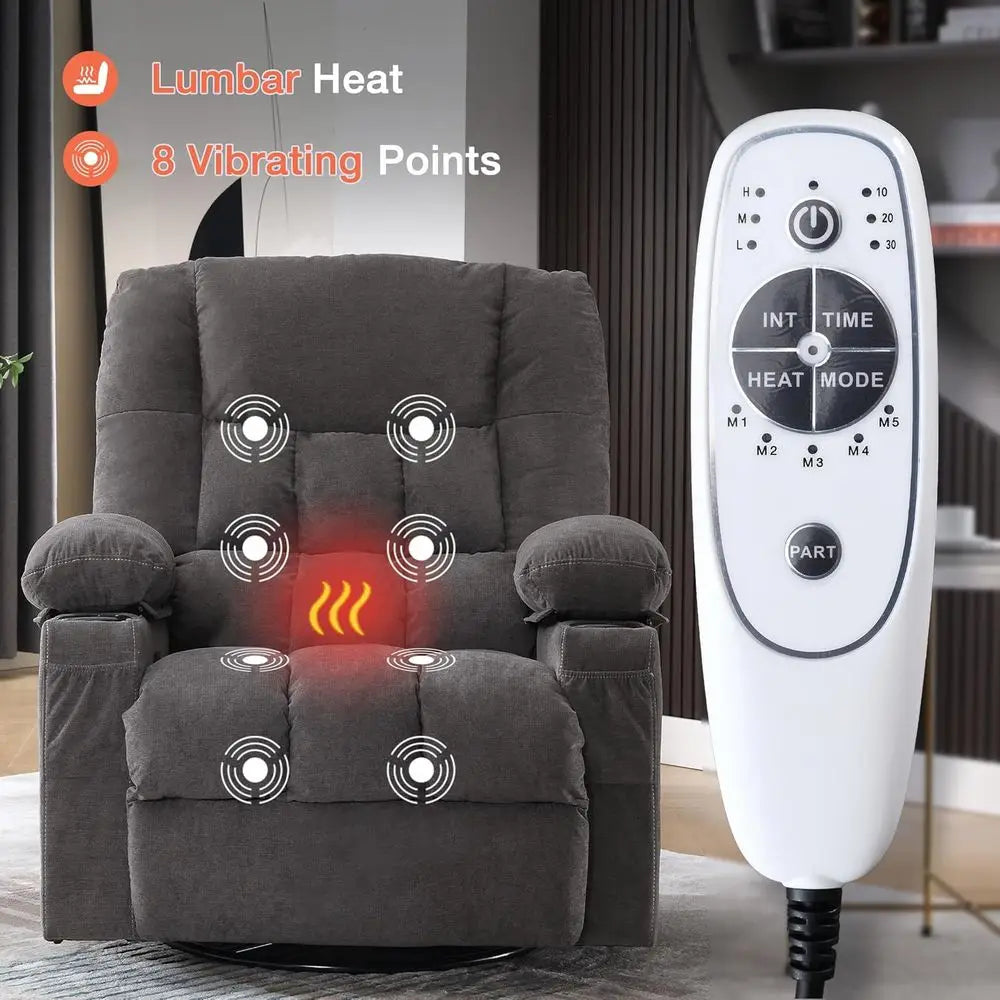Swivel Recliner Chair With Vibration Massage Lumbar Heating USB Port