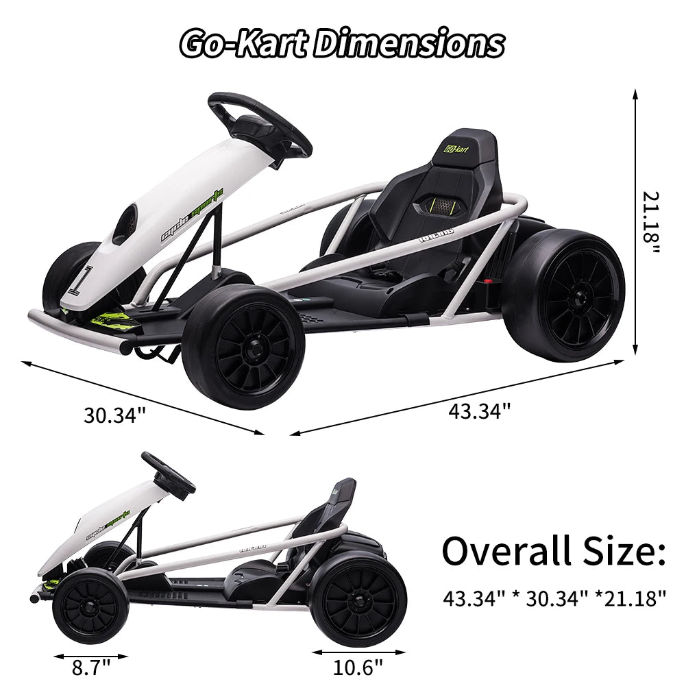 24V Electric Go Kart for Kids With Dual 300W Motors and Music