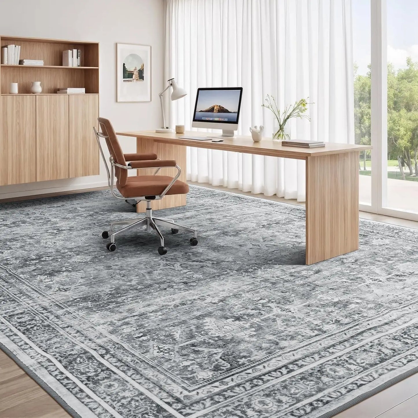 Washable Area Rug With Non Slip Backing Floral Pattern