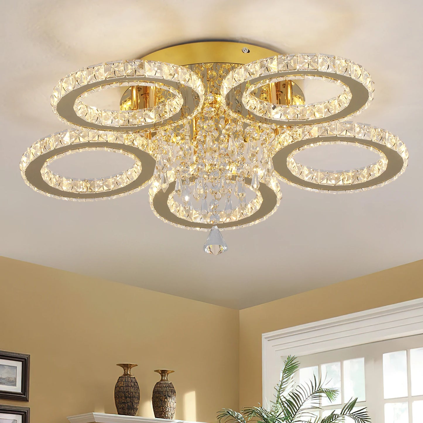 VETRULUS Led Crystal Chandelier Ceiling Light For Living Room