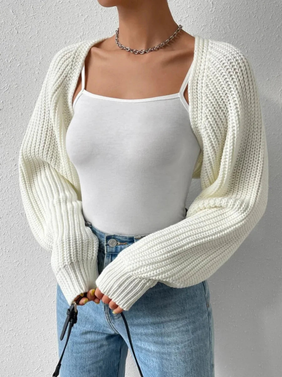 Hirigin Women's Open Front Cropped Cardigan Long Sleeve Knit