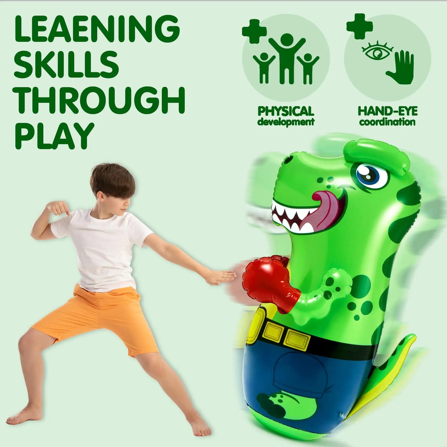 Joyfy Inflatable T-Rex Punching Bag for Kids Bounce-Back Action