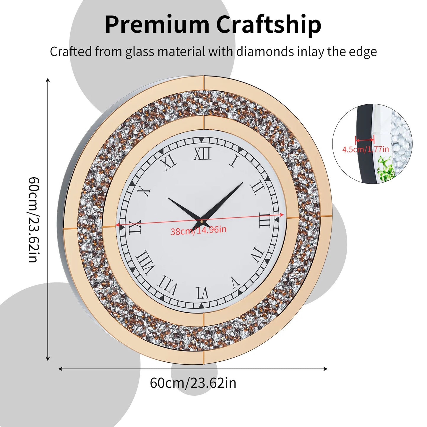 Elegant Round Wall Clock With Crystal Accents For Living Room
