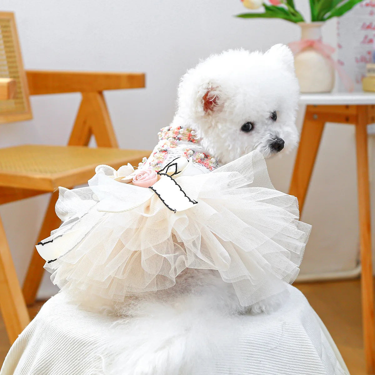 Spring Summer Tutu Dog Dress With 3D Flower Bow Decoration