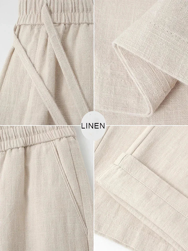 Nevettle Casual Cotton Linen Pants for Men Wide Leg Trousers