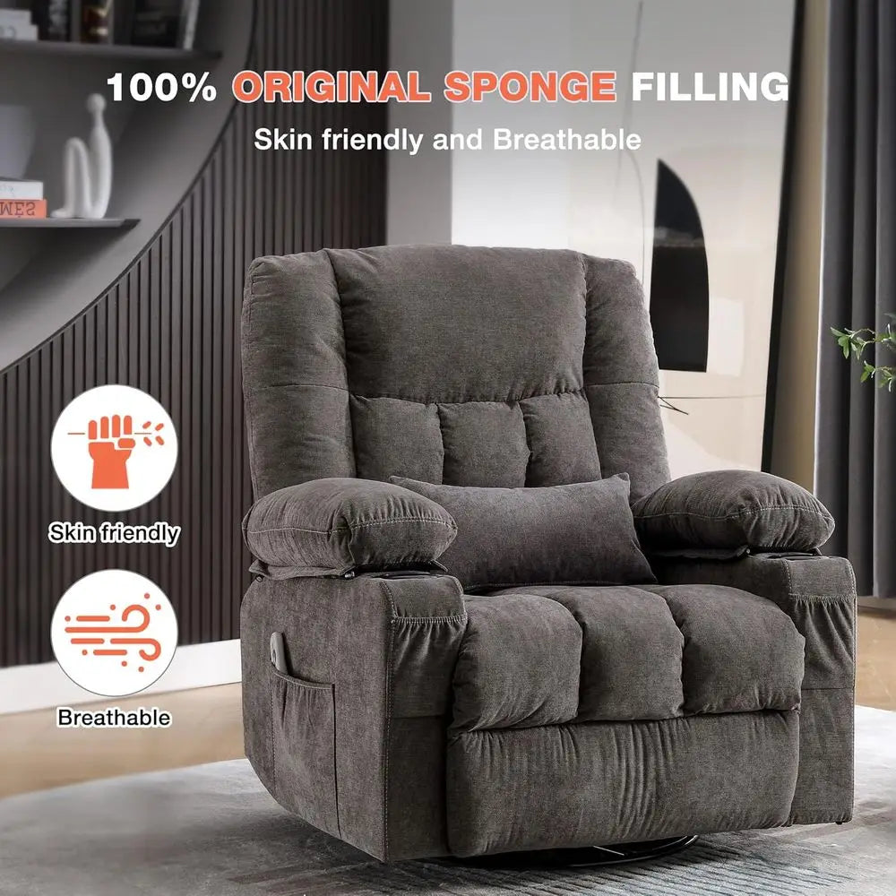 Swivel Recliner Chair With Vibration Massage Lumbar Heating USB Port