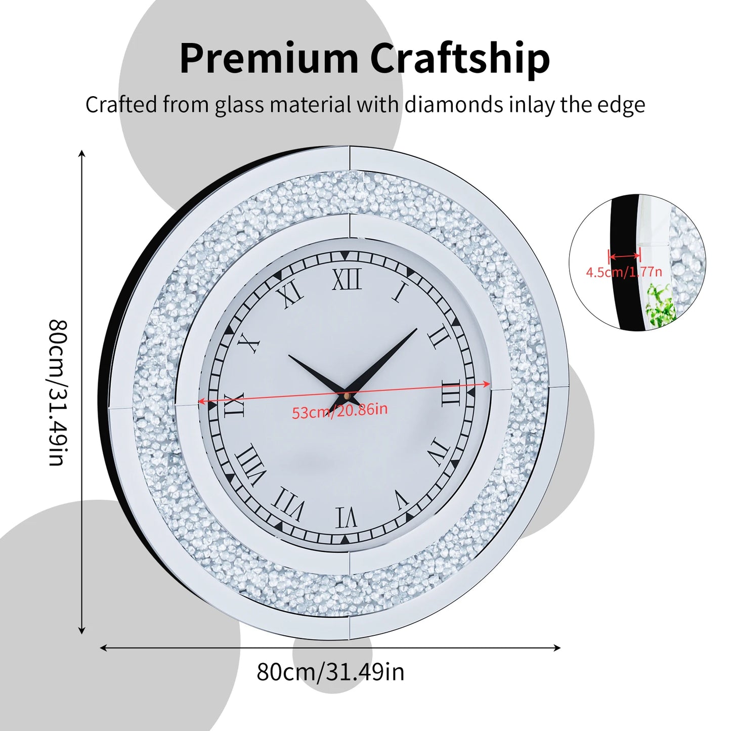 Elegant Crystalline Decorative Wall Clock With Quiet Mechanism