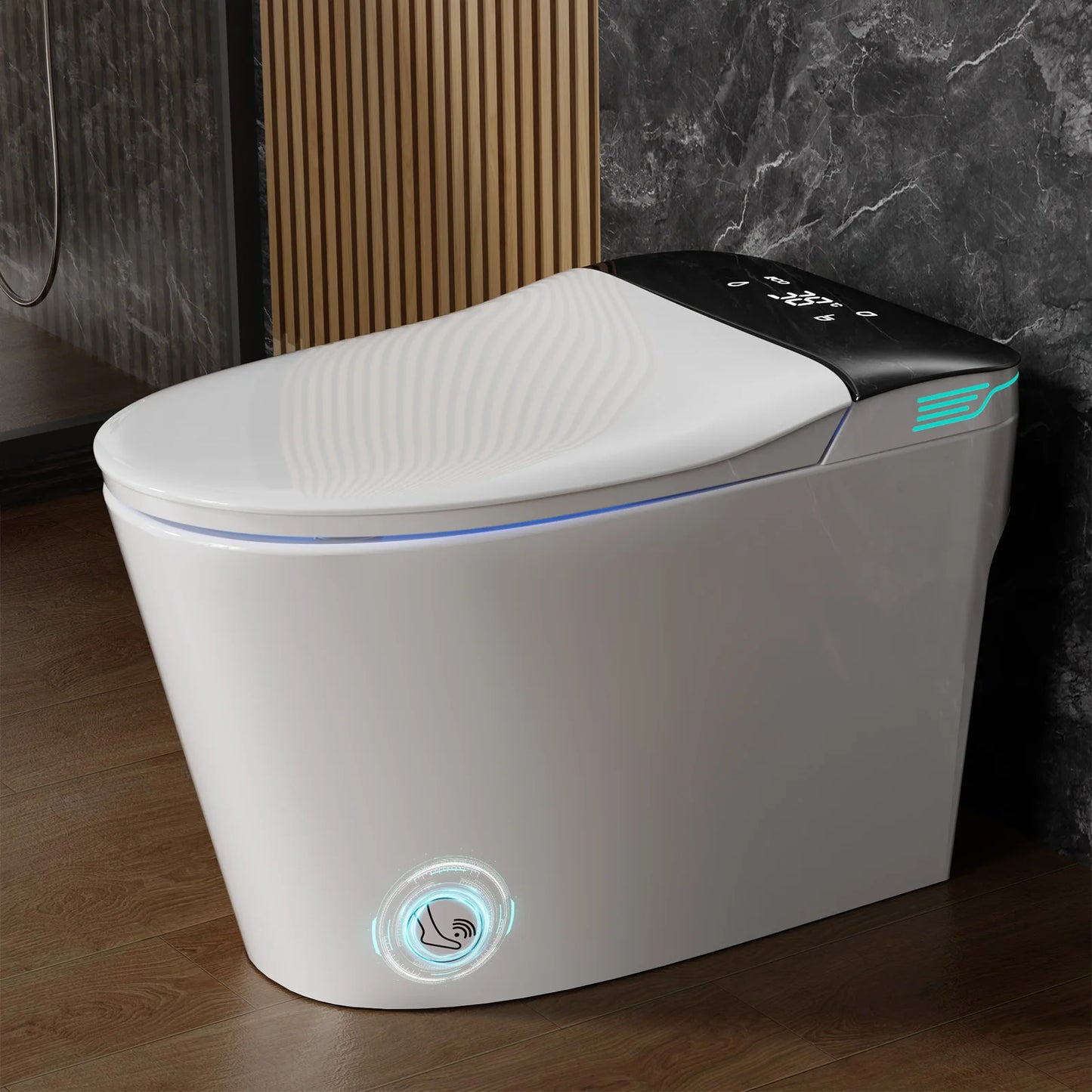 Elongated Smart Toilet With Bidet Foam Dispenser Voice Control