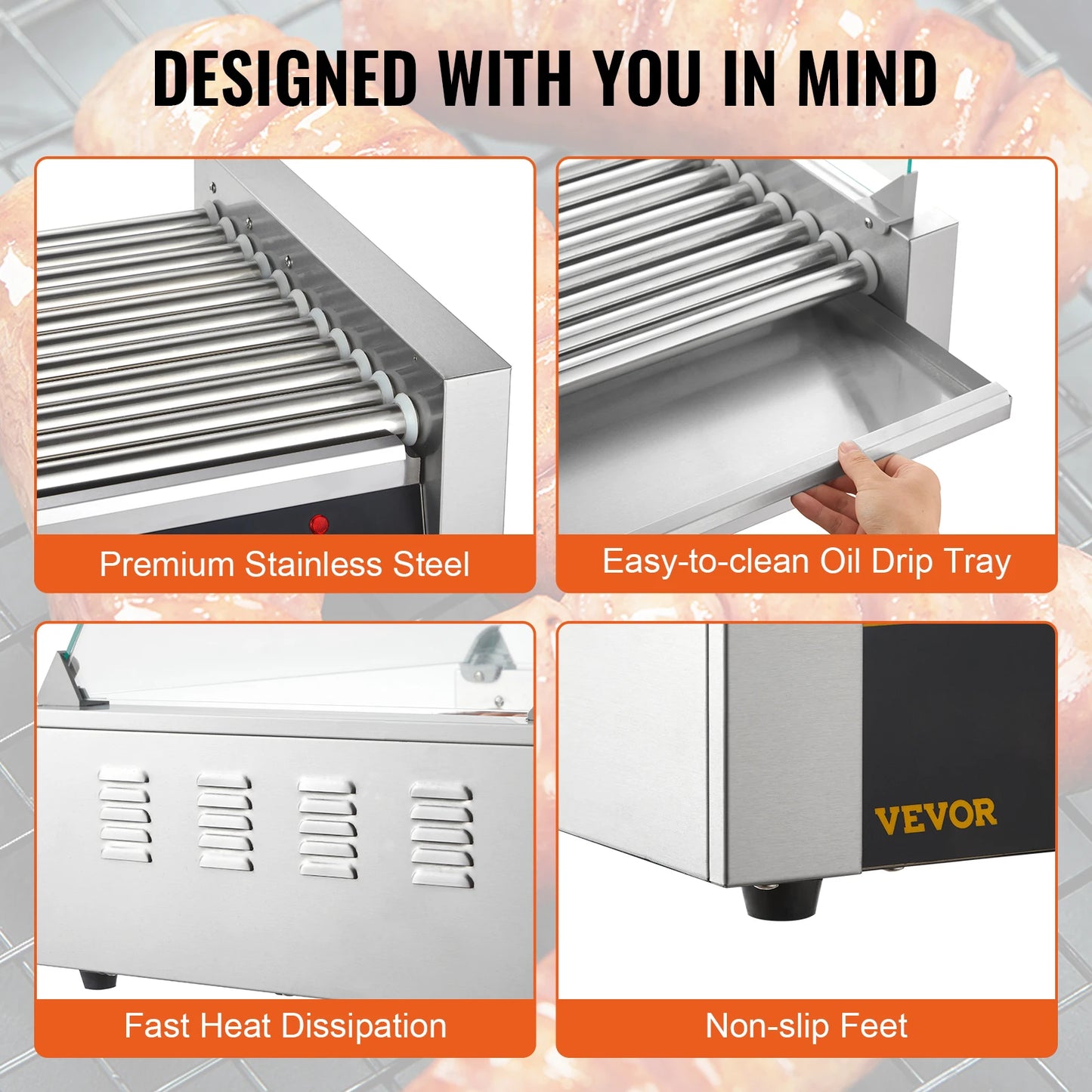 SucceBuy Hot Dog Roller Machine 5/7/11 Rods Sausage Grill