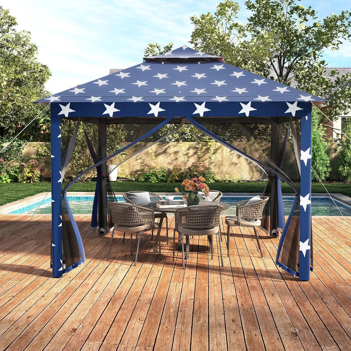 Portable Pop Up Gazebo Canopy Shelter With Mesh Netting Sidewalls