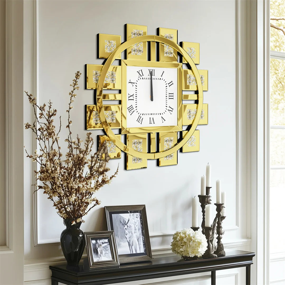 Luxury Crystal Inlay Decorative Wall Clock Battery Operated Living Room