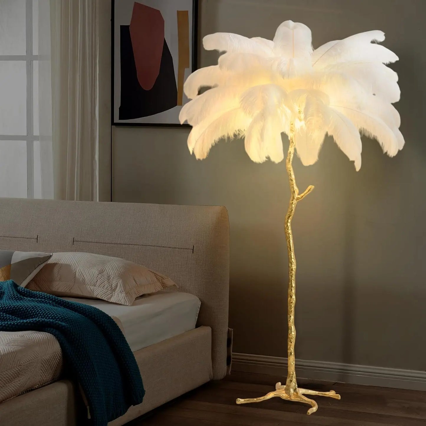 Luxury Resin Ostrich Feather Floor Lamp for Living Room Decor