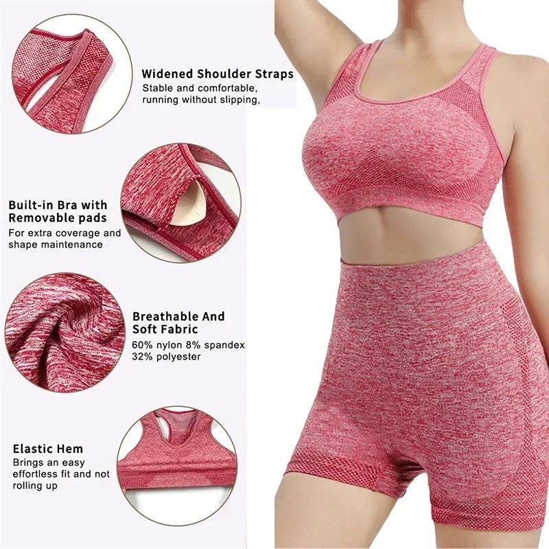 Yoga Set Women Seamless Gym Wear Sports Bra Shorts Leggings