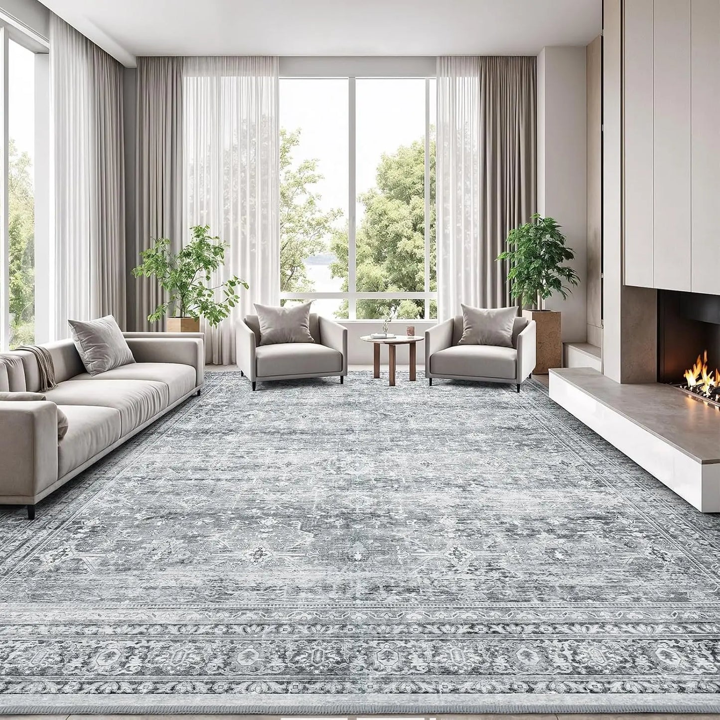 Washable Area Rug With Non Slip Backing Floral Pattern