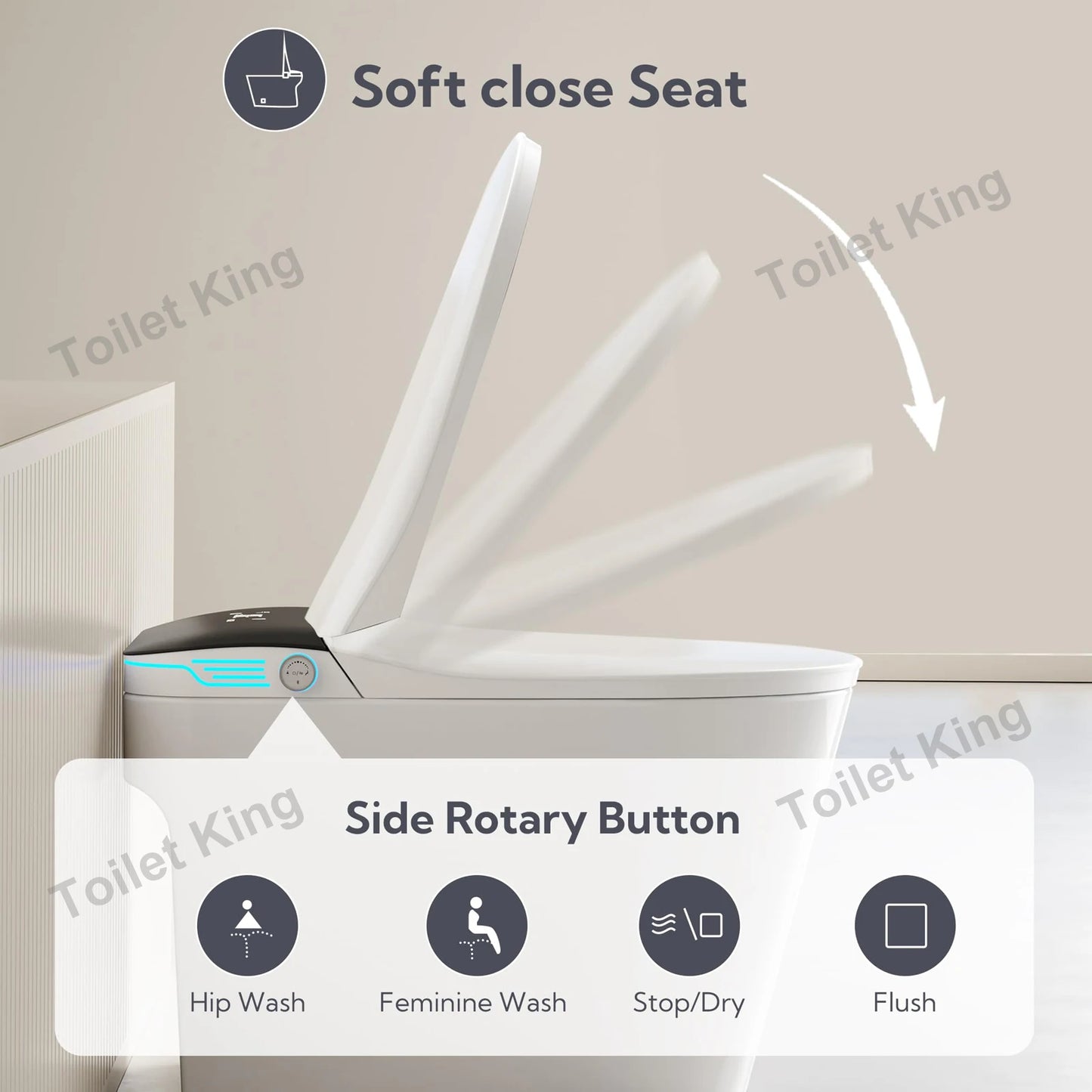 Elongated Smart Toilet with Bidet Built in, Foam Dispenser, Voice Control, One-Piece Bidet Toilet with Warm Water and Dryer