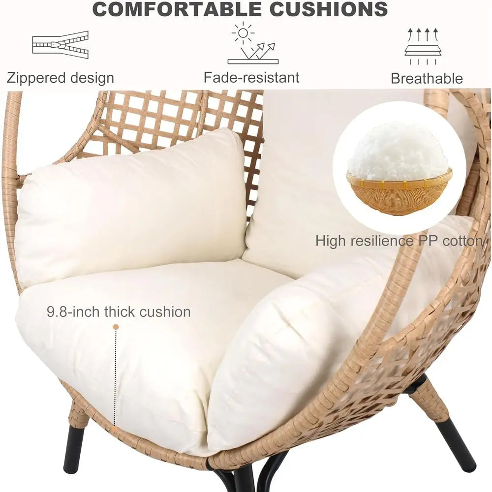 Double Set Indoor Outdoor Wicker Egg Chairs With Cushions