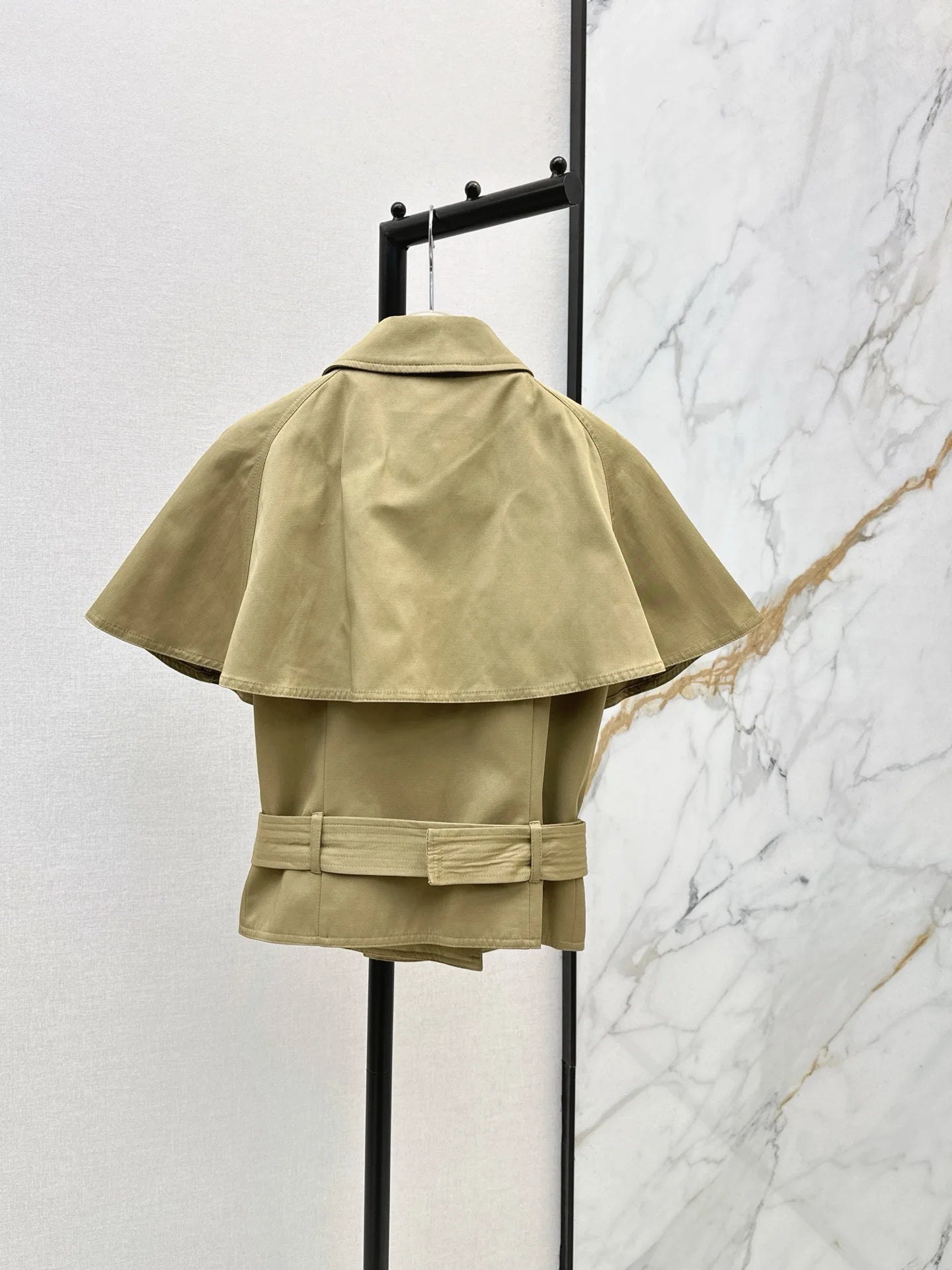 Women Double Breasted Windbreaker Jacket With Adjustable Belt
