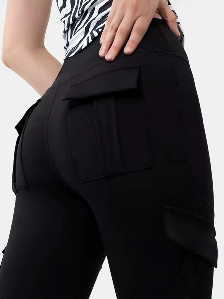 High Waist Yoga Leggings Butt Lifting Cargo Flare Pants Tummy Control