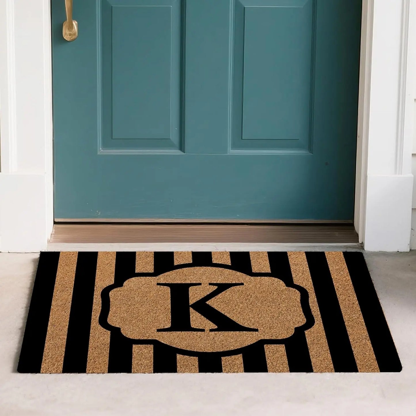 Personalized Striped Initial Doormat With Durable Rubber Base