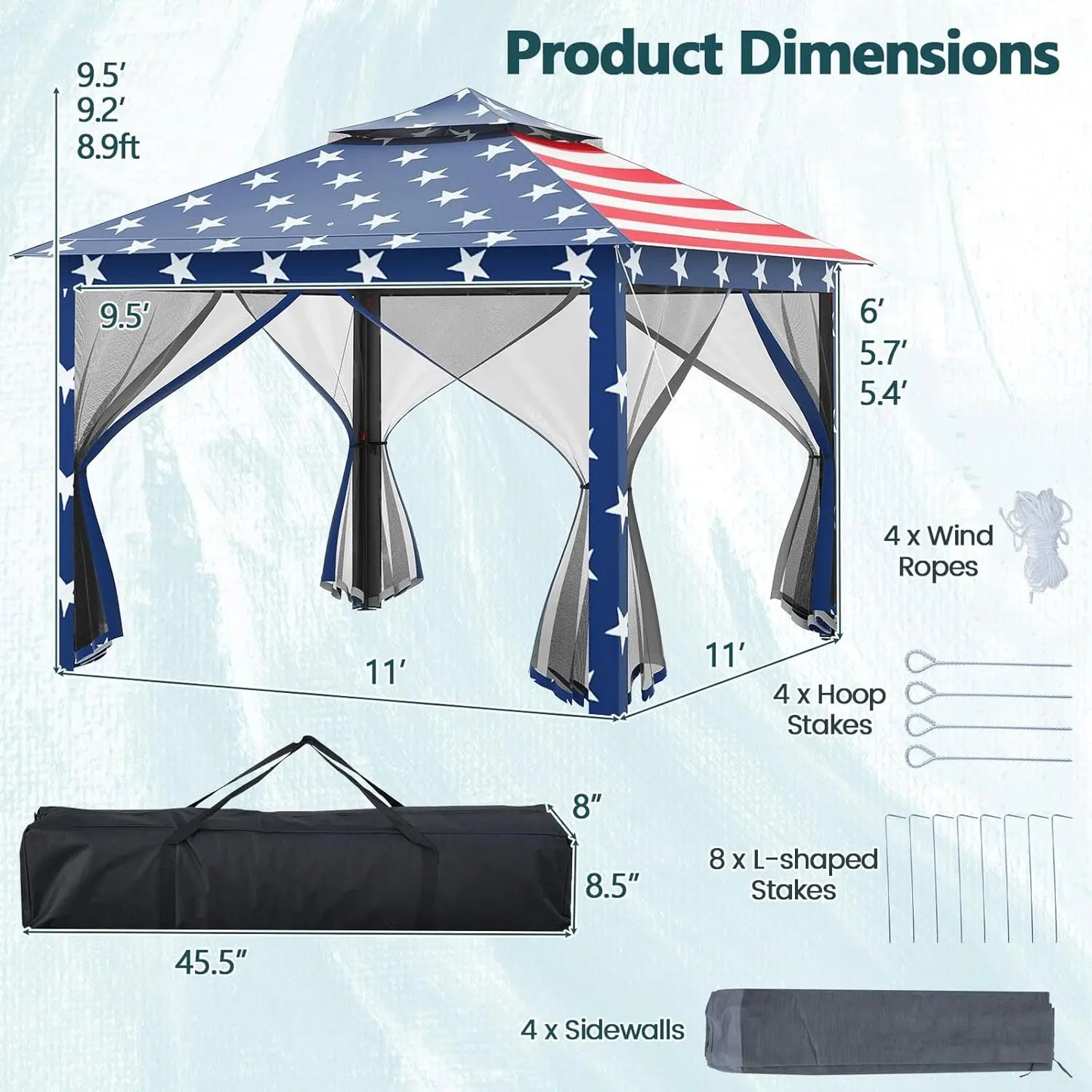 Portable Pop Up Gazebo Canopy Shelter With Mesh Netting Sidewalls