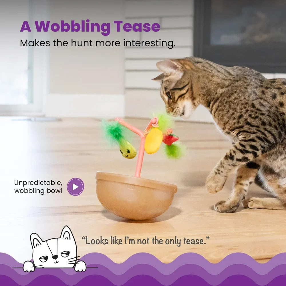 Wobbling Cat Toy Fruit Bowl With Five Interactive Catnip Toys