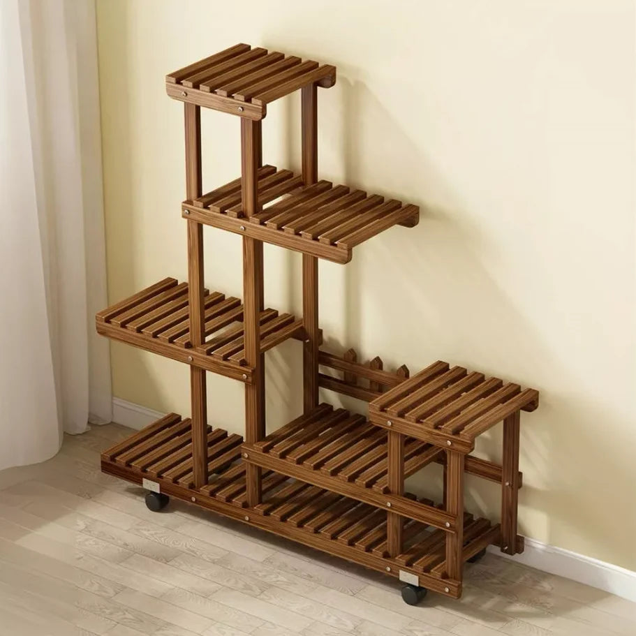 Wisfor Multi-Layer Wood Plant Stand Outdoor Rolling Wheels