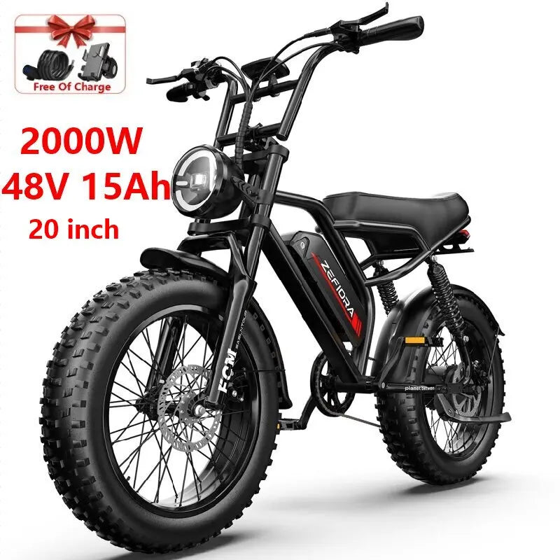 ZEFIORA Electric Bicycle 1000W 2000W 48V Battery Aluminum Alloy Range 30-60