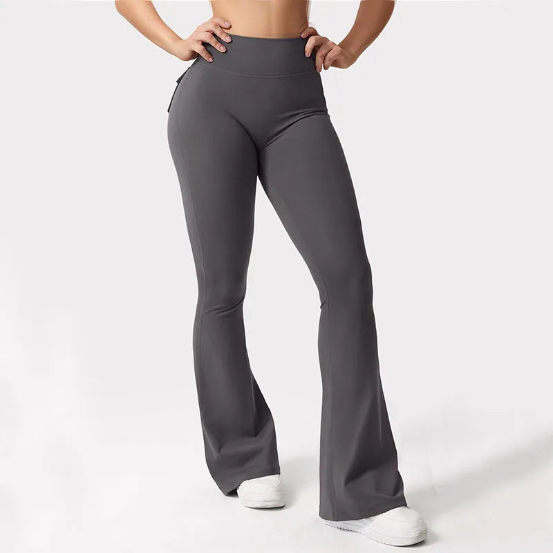 Women's Yoga Flare Trousers High-Waisted Tummy Control With Pockets