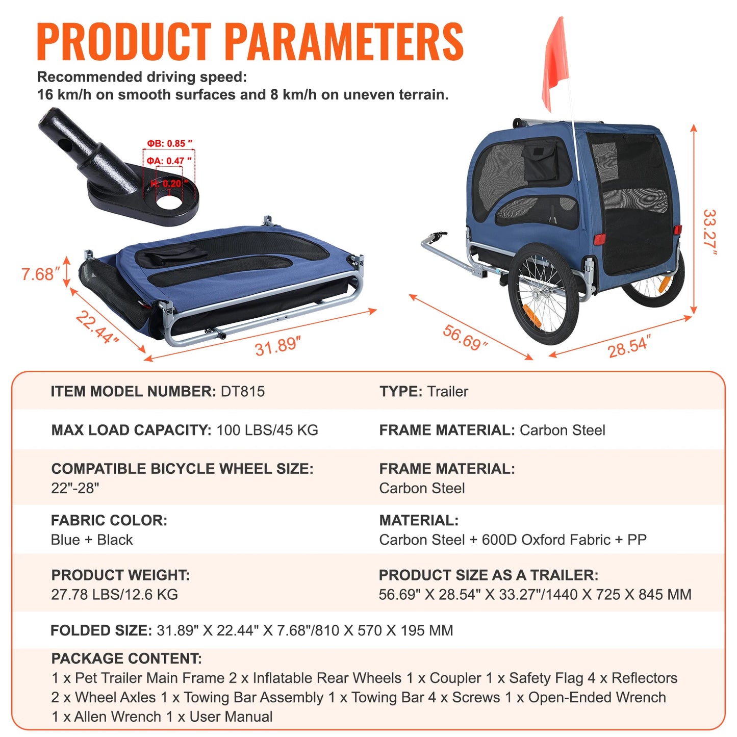 Dog Bike Trailer Carrier Collapsible for Travel