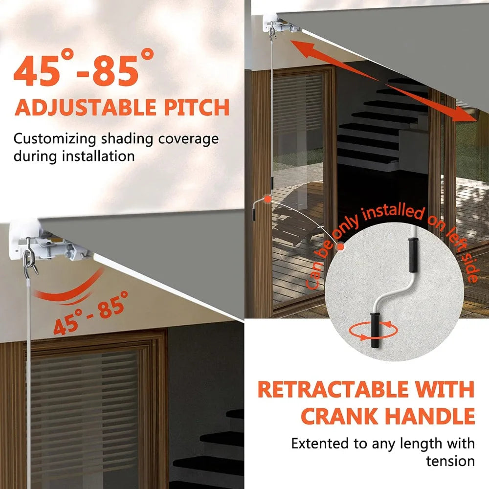 NONECN Manual Retractable Outdoor Patio Awning With Canopy