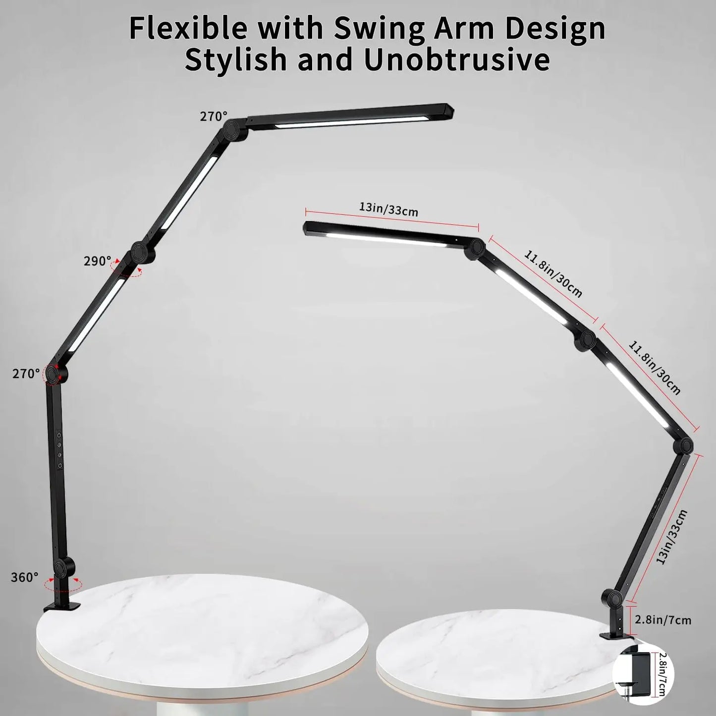LED Desk Lamp With Clamp Flexible Swing Arm 4 Color Modes 5 Brightness
