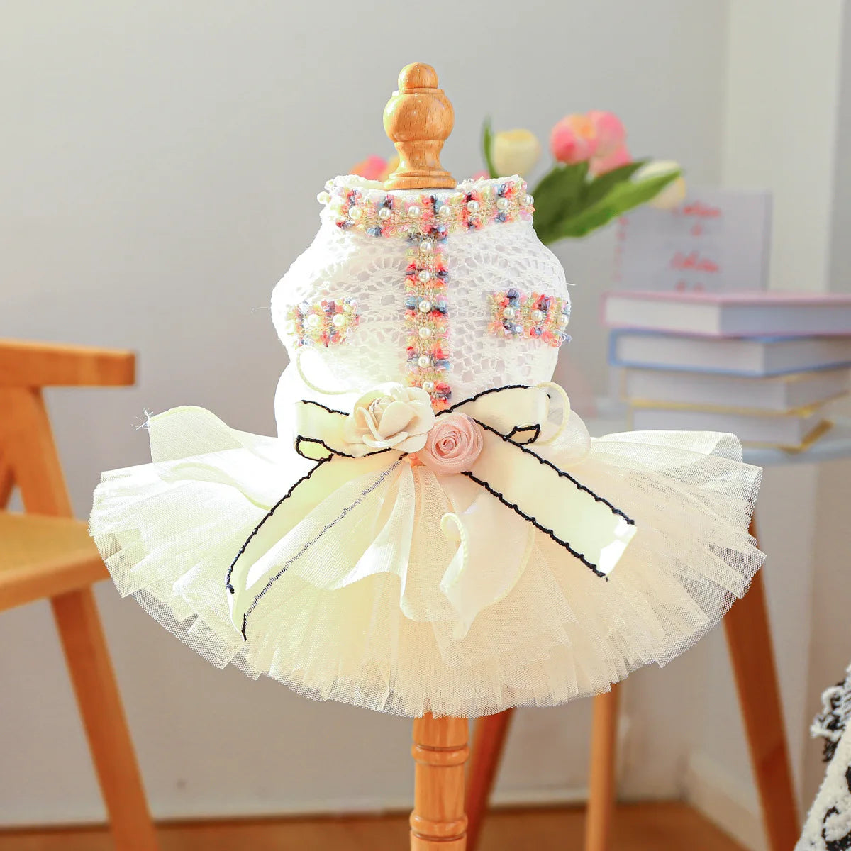 Spring Summer Tutu Dog Dress With 3D Flower Bow Decoration