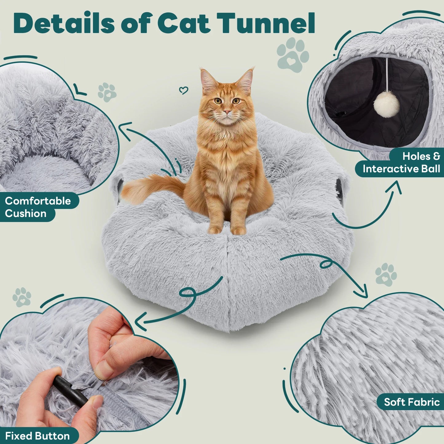 JHK Doughnut Cat Tunnel Bed With Plush Interior For Pets