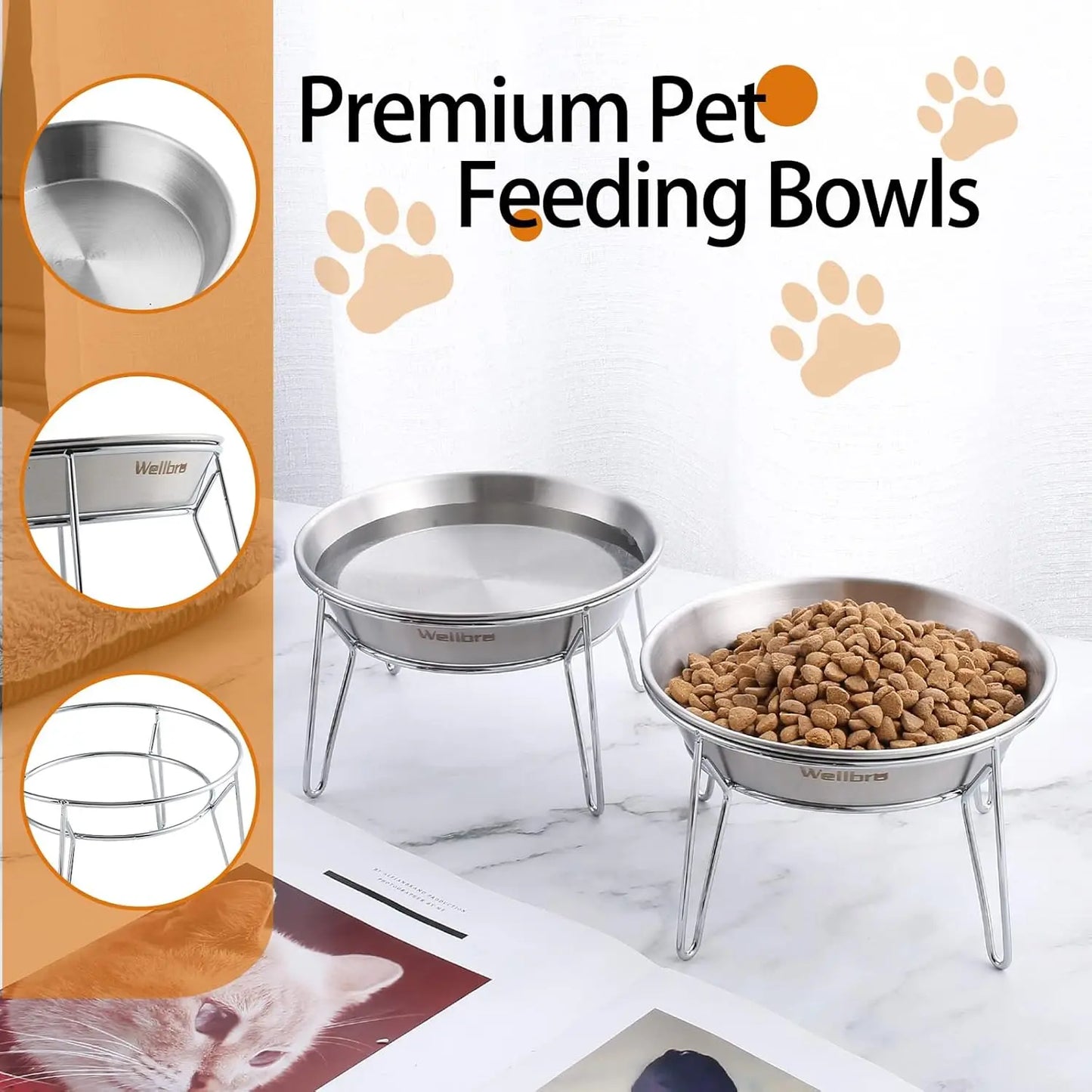 Raised Stainless Steel Pet Bowls For Cats And Small Dogs 4 Pack