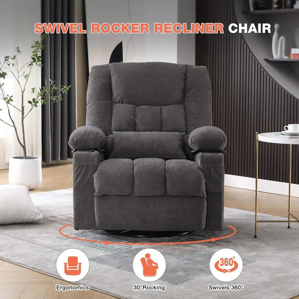 Swivel Recliner Chair With Vibration Massage Lumbar Heating USB Port