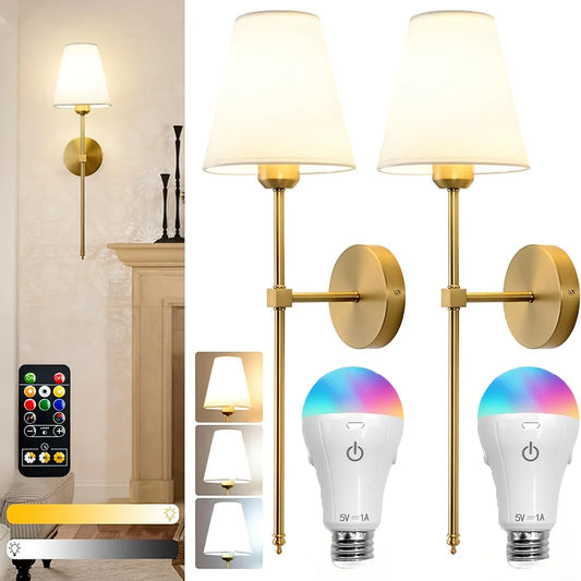 Battery Operated Wall Sconce Set Of 2 With Dimmable Remote