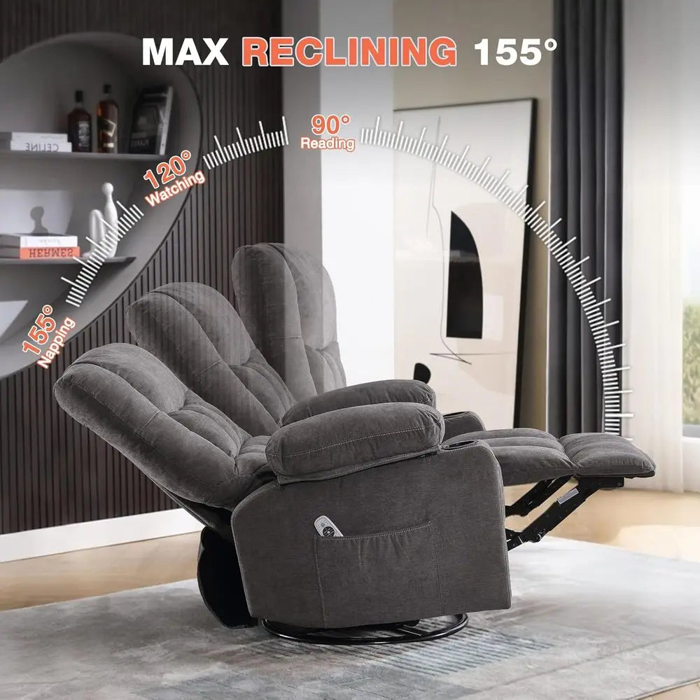 Swivel Recliner Chair With Vibration Massage Lumbar Heating USB Port