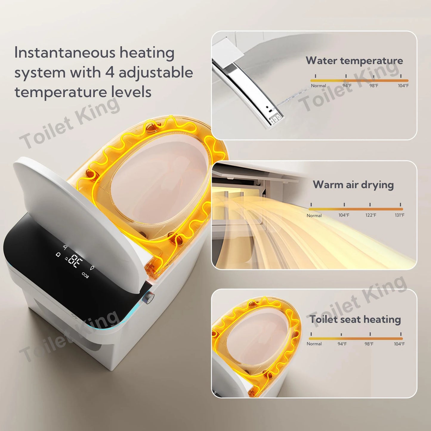 Elongated Smart Toilet with Bidet Built in, Foam Dispenser, Voice Control, One-Piece Bidet Toilet with Warm Water and Dryer