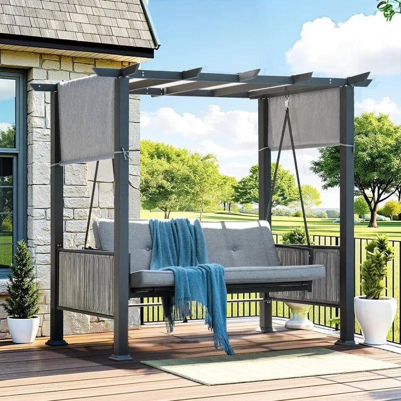 2-In-1 Convertible Porch Swing Bed With Wicker Armrests