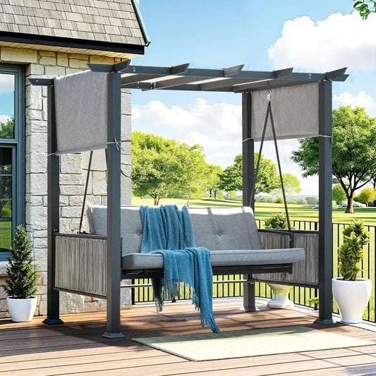 2-In-1 Convertible Porch Swing Bed With Wicker Armrests