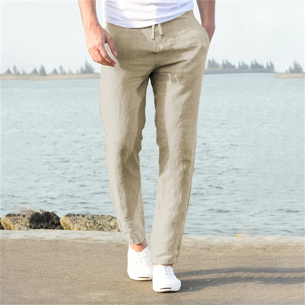 FURCW Men's Cotton Linen Pants Breathable Daily Wear