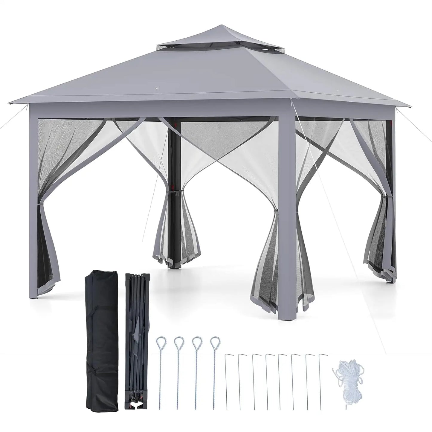 Portable Pop Up Gazebo Canopy Shelter With Mesh Netting Sidewalls