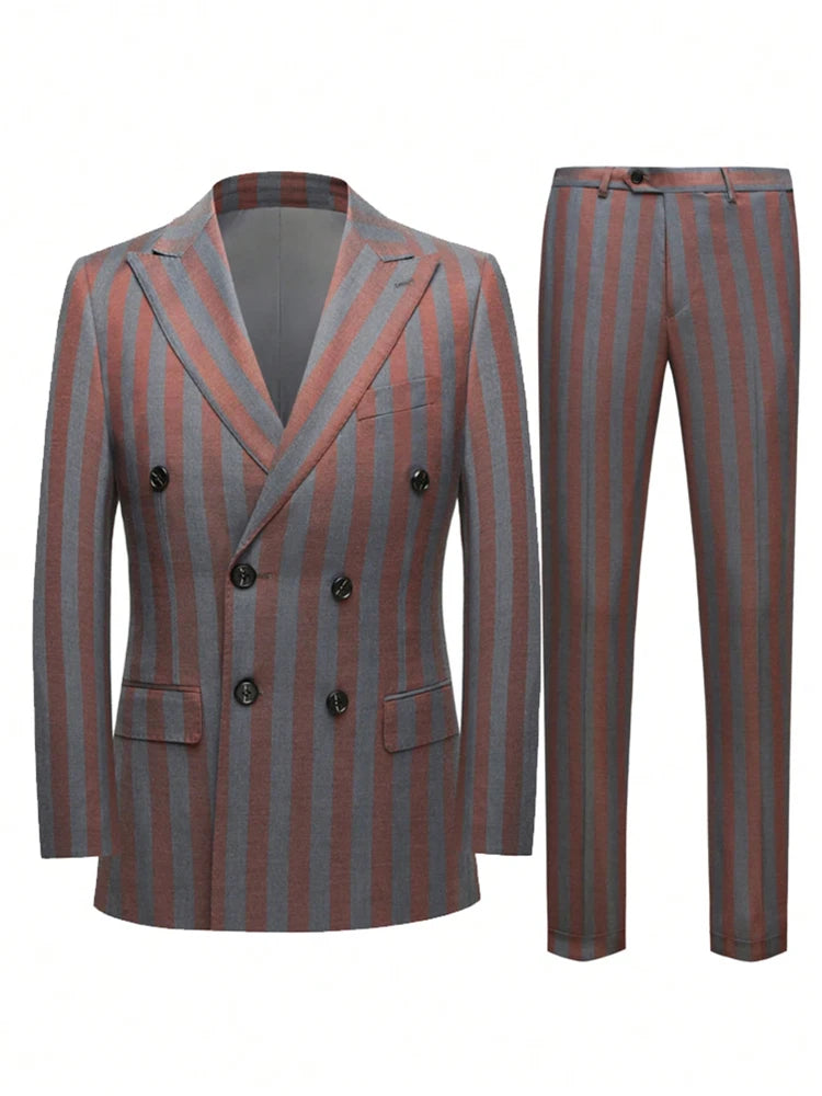 Men's Jacquard 2 Piece Suit Set Slim Fit Double Breasted