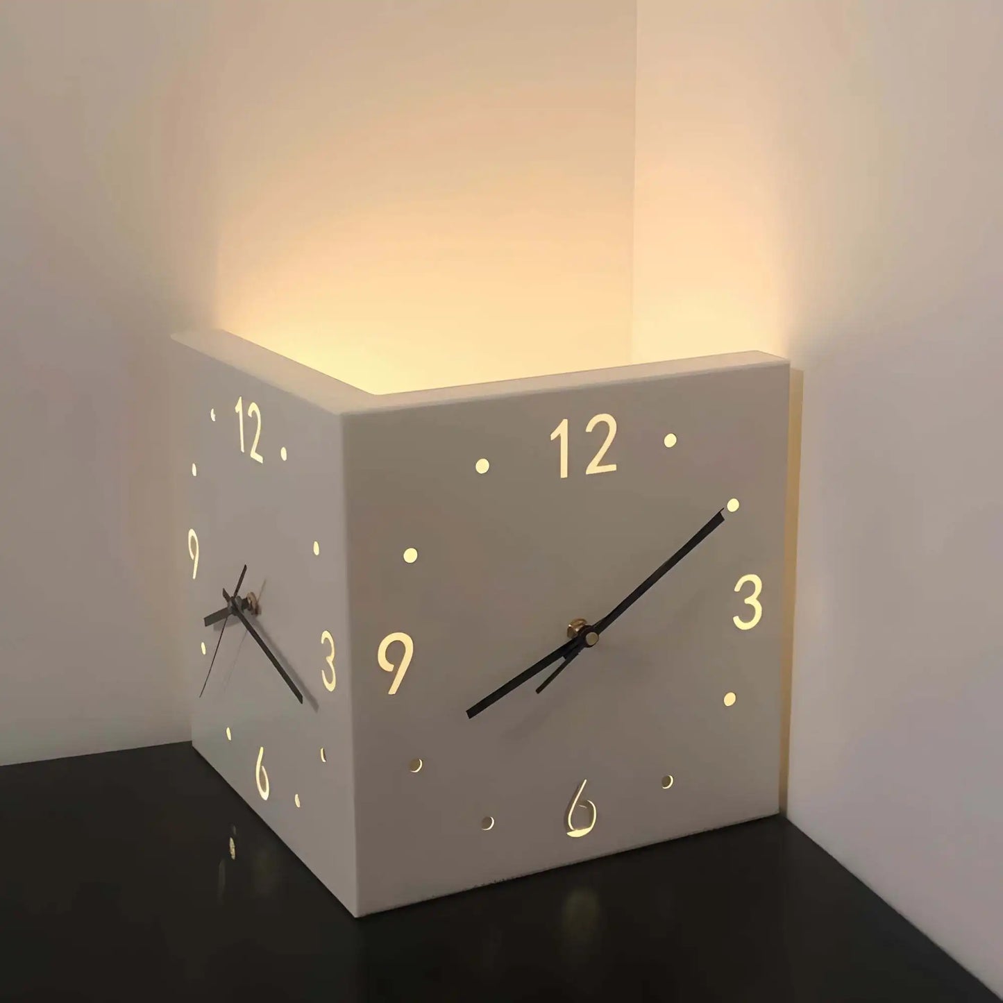 Corner Modern Double-Sided Luminous Sensor Wall Clock Mute Quartz