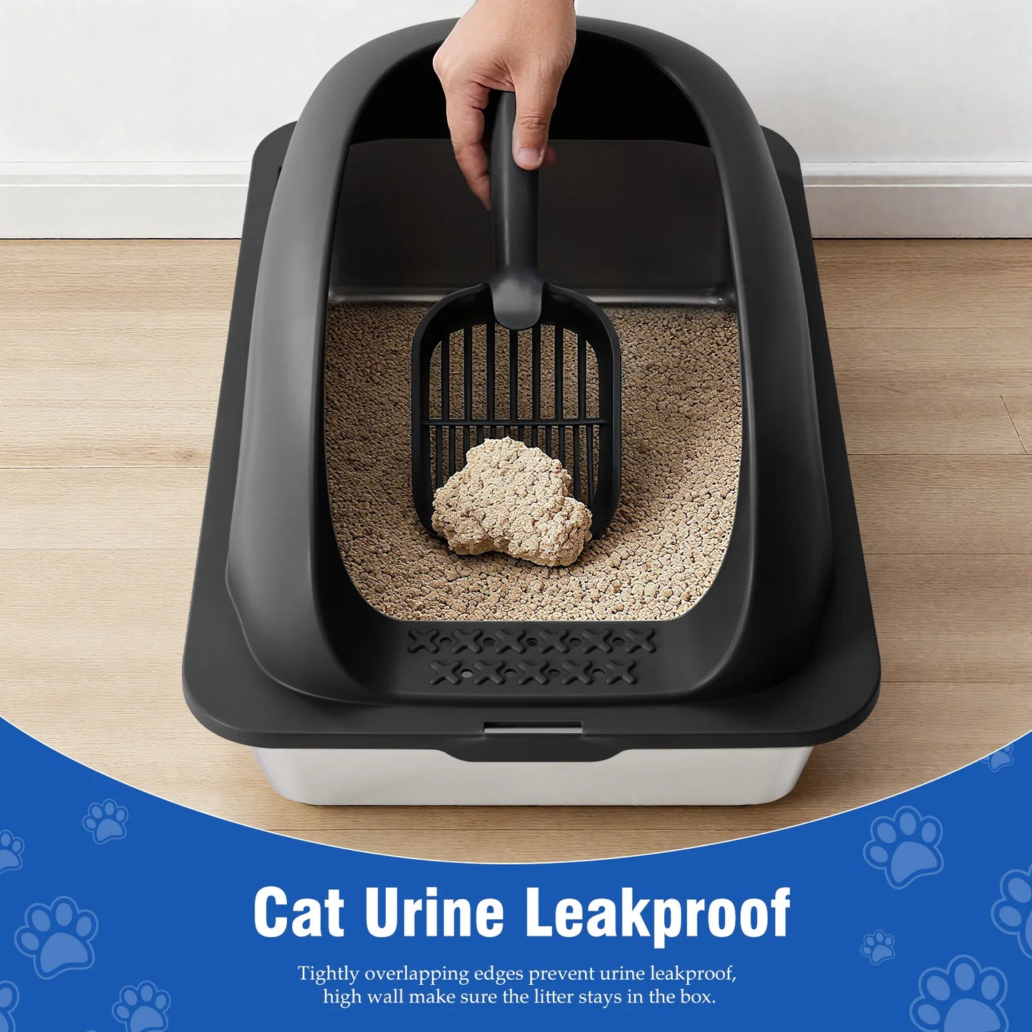 JHK Stainless Steel Semi Closed Cat Litter Box With Scoop